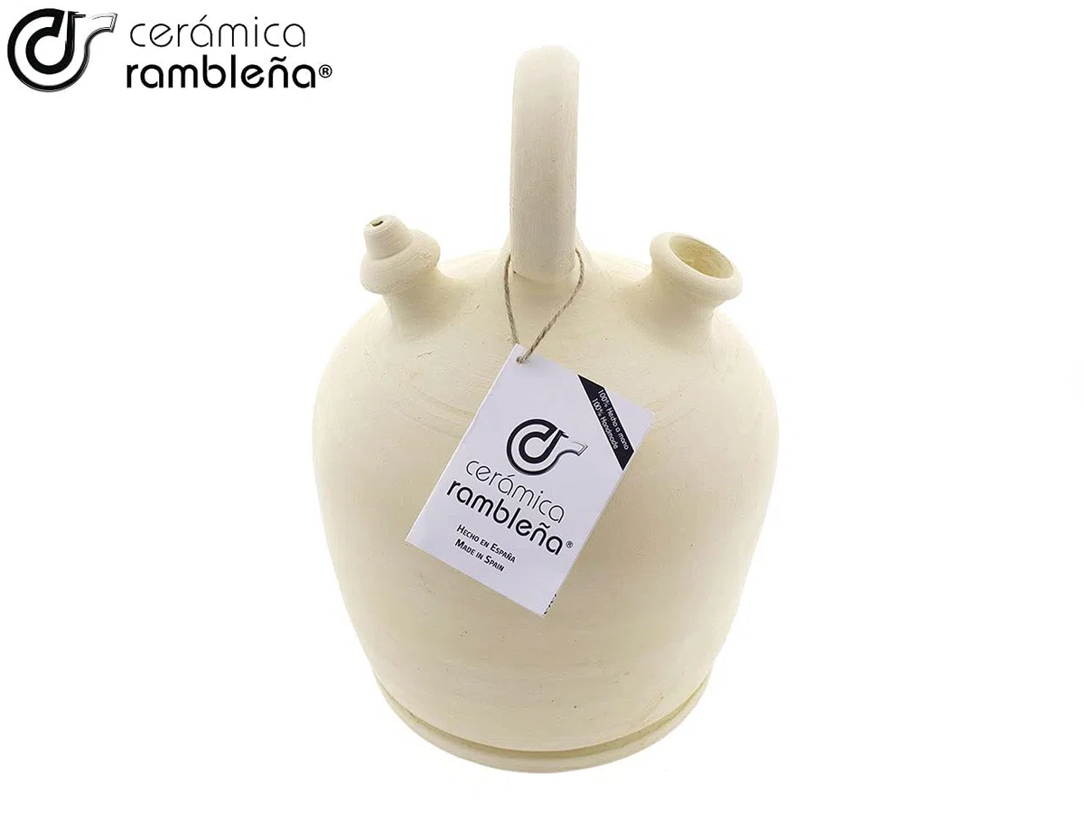 CERÁMICA RAMBLEÑA | Botijo de Barro Tradicional asa Redonda Base Ancha de La Rambla (Córdoba) | 100% Hecho a Mano | 4 litros | Eco | Plato NO Incluido