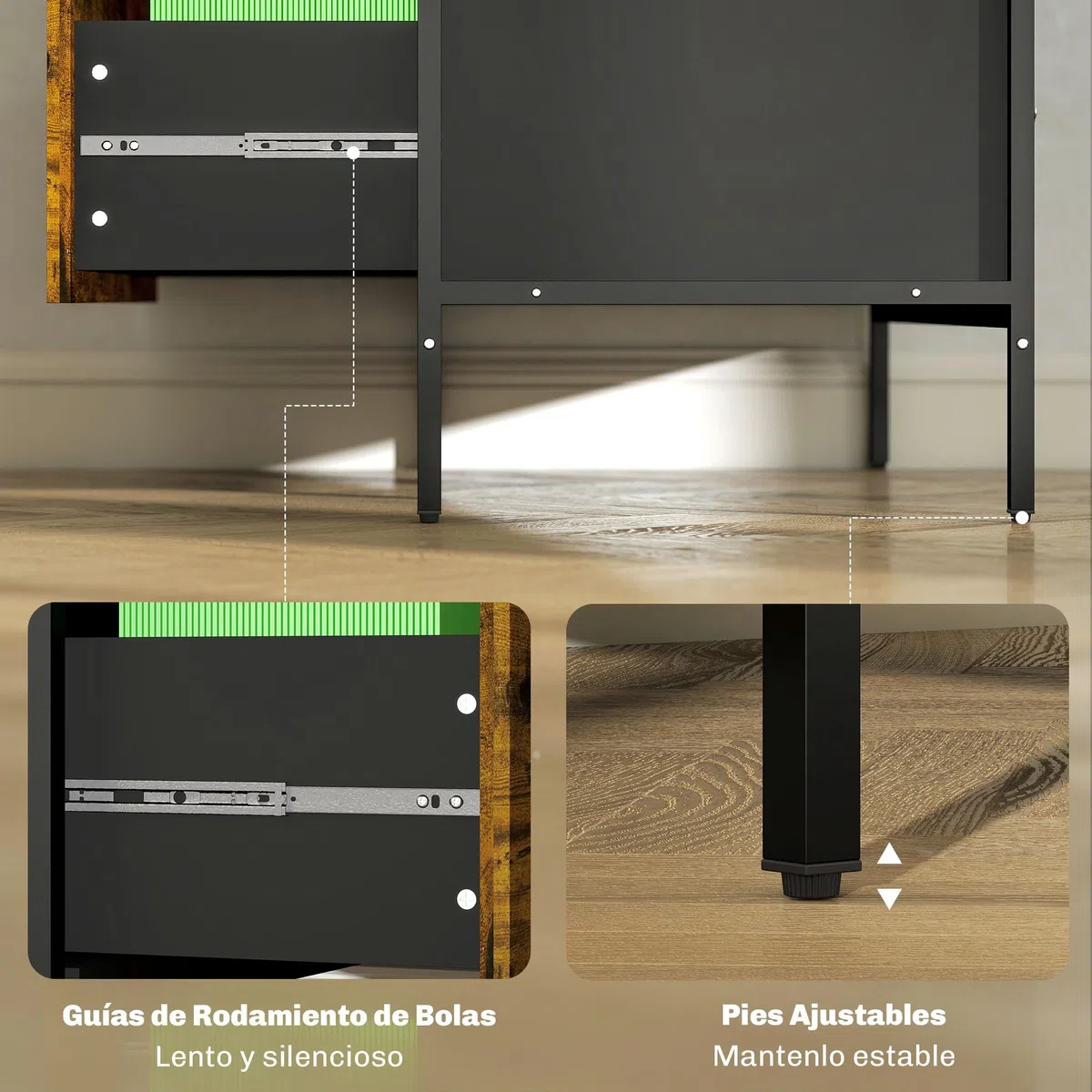 HOMCOM Cajonera de Oficina Industrial con 2 Cajones y Cerradura Cajonera para Archivadores con Carpetas Colgantes Tamaño A4 80x39x73,5 cm Marrón