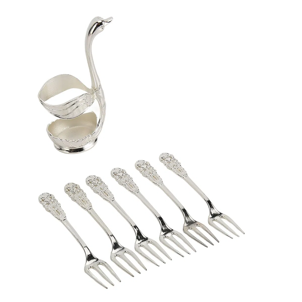 Kit de Tenedores con Soporte de Base de Cisne de ángulos Lisos, Juego de Postre Inoxidable para Bistrós Plateados