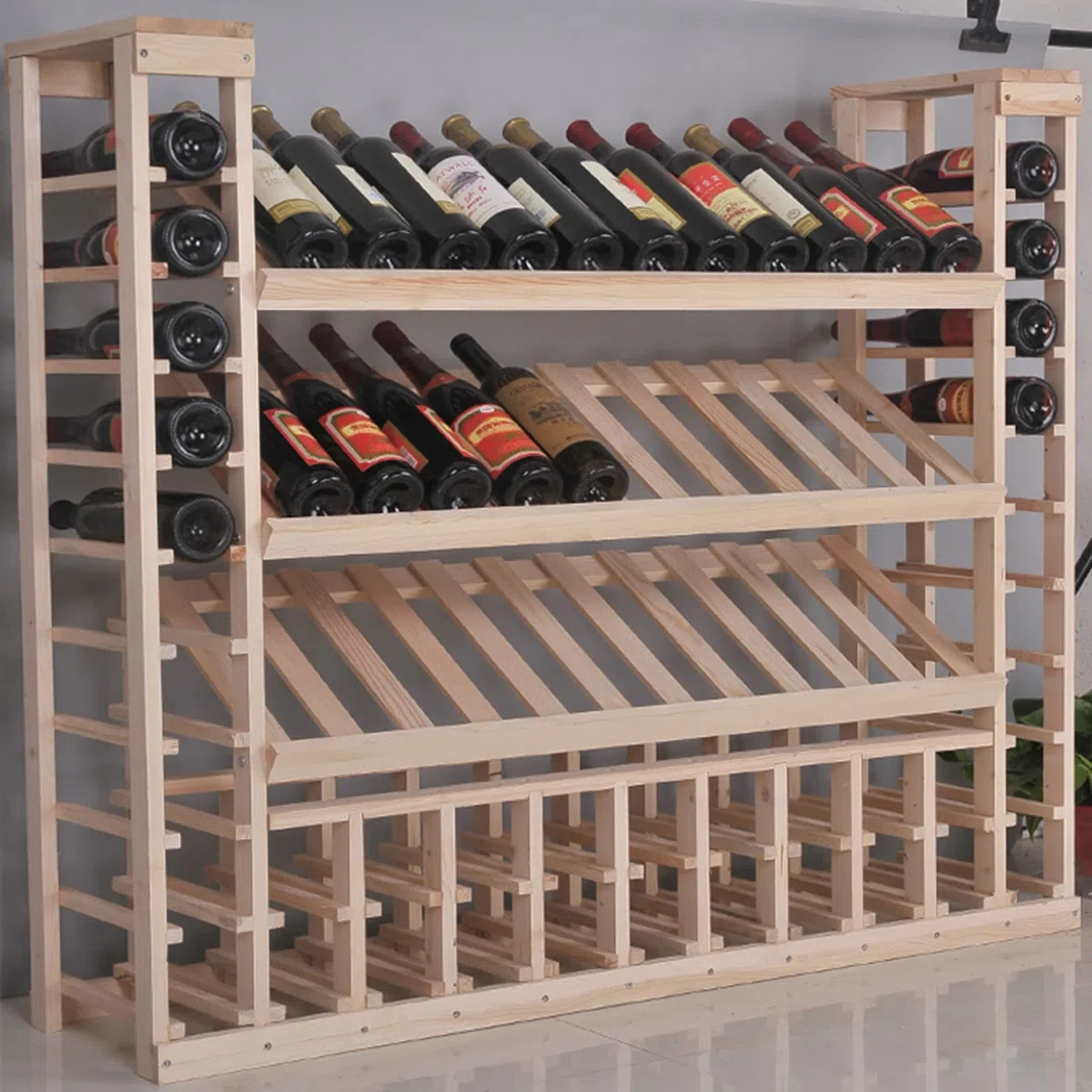 Enfriador de Botellas de Vino de Madera Maciza con Estante de exhibición para el hogar, Bar y mostrador, 118 x 30 x 108 cm