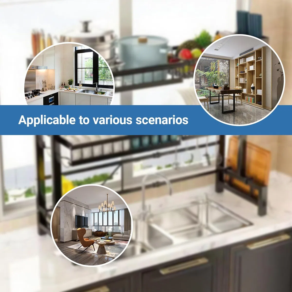 Escurridor de platos grande de metal con estantes para cubiertos y cesta extraíble, almacenamiento de vajilla de doble capa para platos, cuencos, utensilios