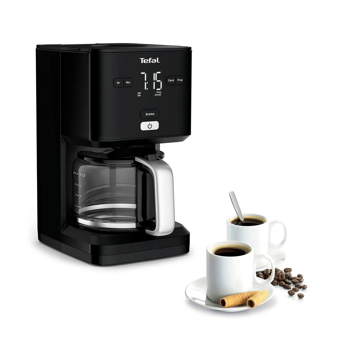 Tefal Smart N Light Cafetera Filtro, Cabezal de Extracción Extragrande, Programable 24h, Función Aroma, Apagado Automático en 30 minutos, Antigoteo, Capacidad de 1.25L, Color Negro, CM600810