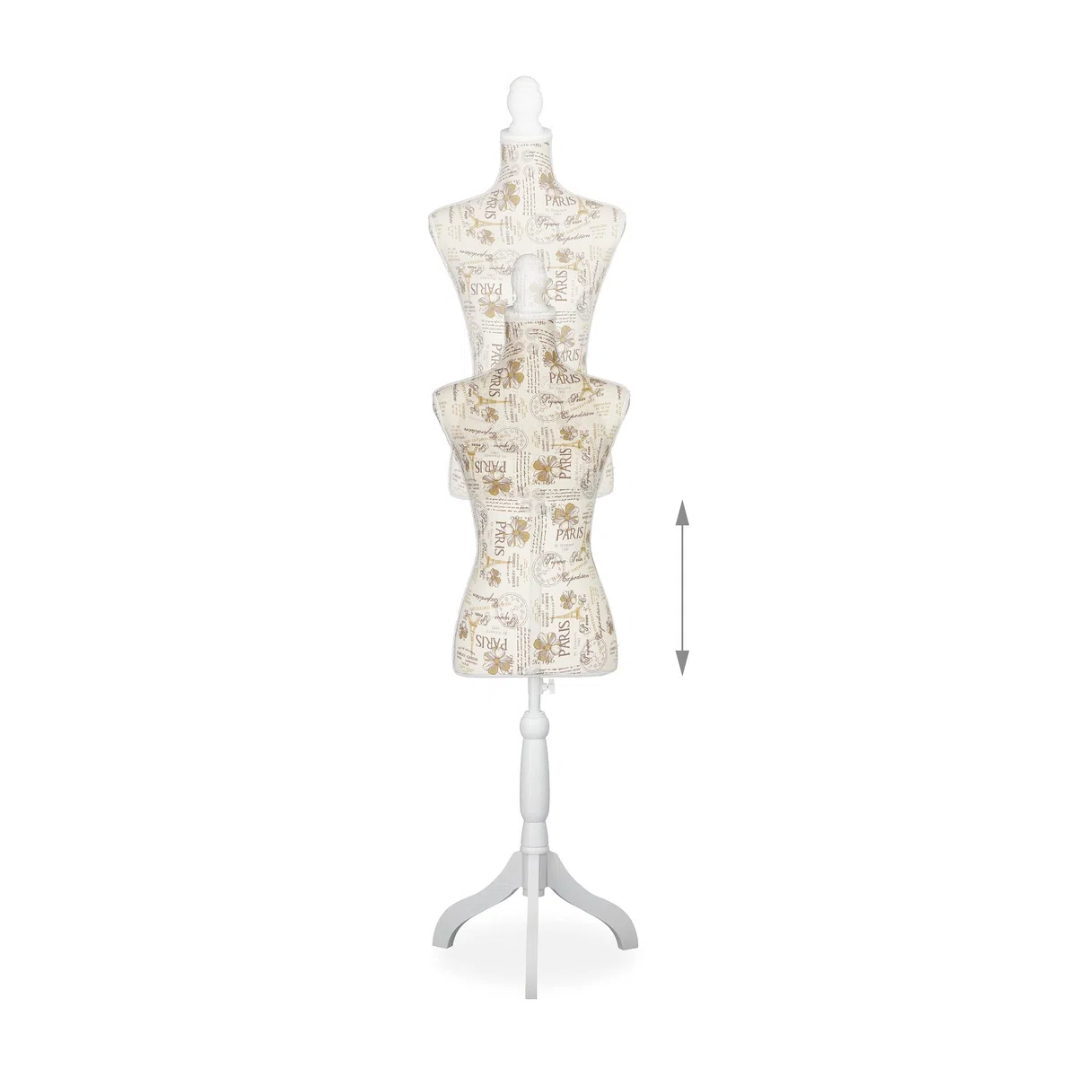 Relaxdays Maniquí Costura para Mujer, Altura Regulable, 167 x 41 x 34 cm, Busto para Modista, Diseño Decorativo, Crema
