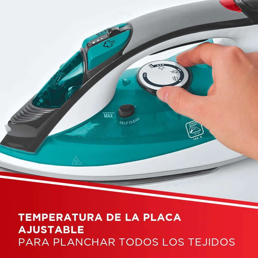 Polti Vaporella Quick&Comfort QC120, Plancha de Vapor con Suela de Acero Inoxidable, Empuñadura Soft Touch, Potencia 2200 W, Depósito 300 ml, Golpe de Vapor 180 g, Azul Claro y Negro
