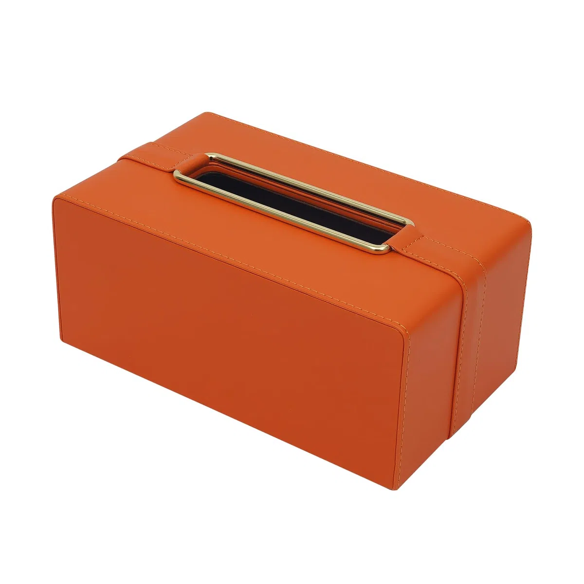Caja para pañuelos con dispensador de pañuelos, caja rectangular de piel, diseño de cubierta inferior plegable, para dormitorio, salón y estudio, 21,9 x 12,95 x 9,9 cm (naranja)