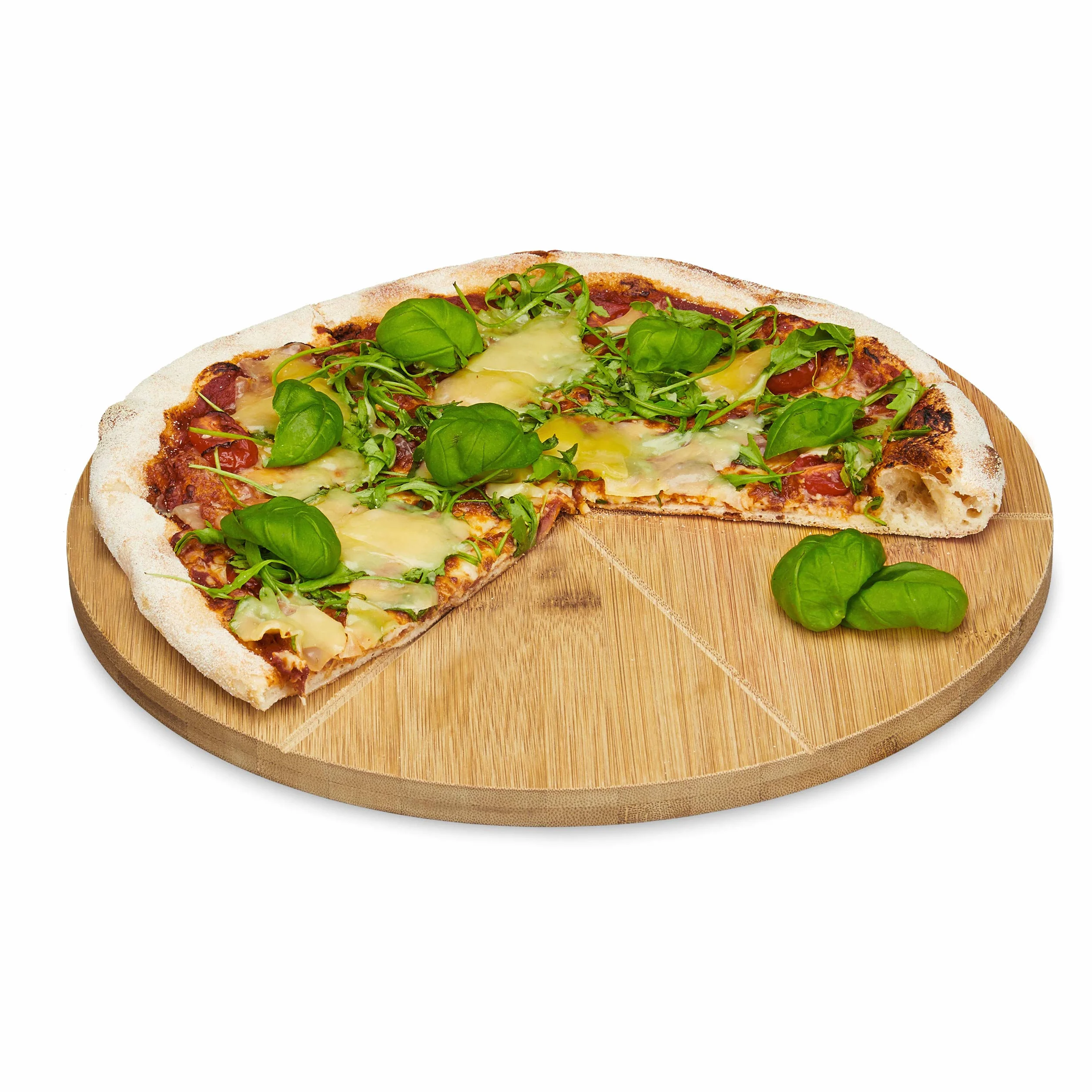 Relaxdays Plato para Pizza, Redondo, Resistente, Porciones Uniformes, Bambú, 1 Ud., Marrón