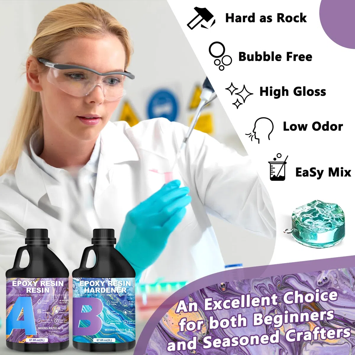 Kit Resina Epoxy Transparente 4L/135.2oz, 1:1 Relación, para Manualidades, Hacer Llaveros, Molde, Joyería, Mesa, Madera, DIY, Posavasos