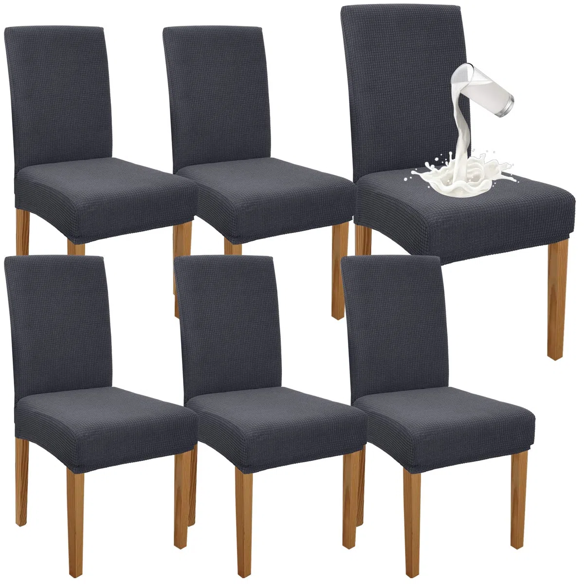 Granbest Juego de 6 Fundas para sillas de Comedor Impermeables, Fundas elásticas para sillas de Comedor, Lavables y extraíbles para Banquetes, Cocina, Fiesta, Hotel (Gris, Paquete de 6)