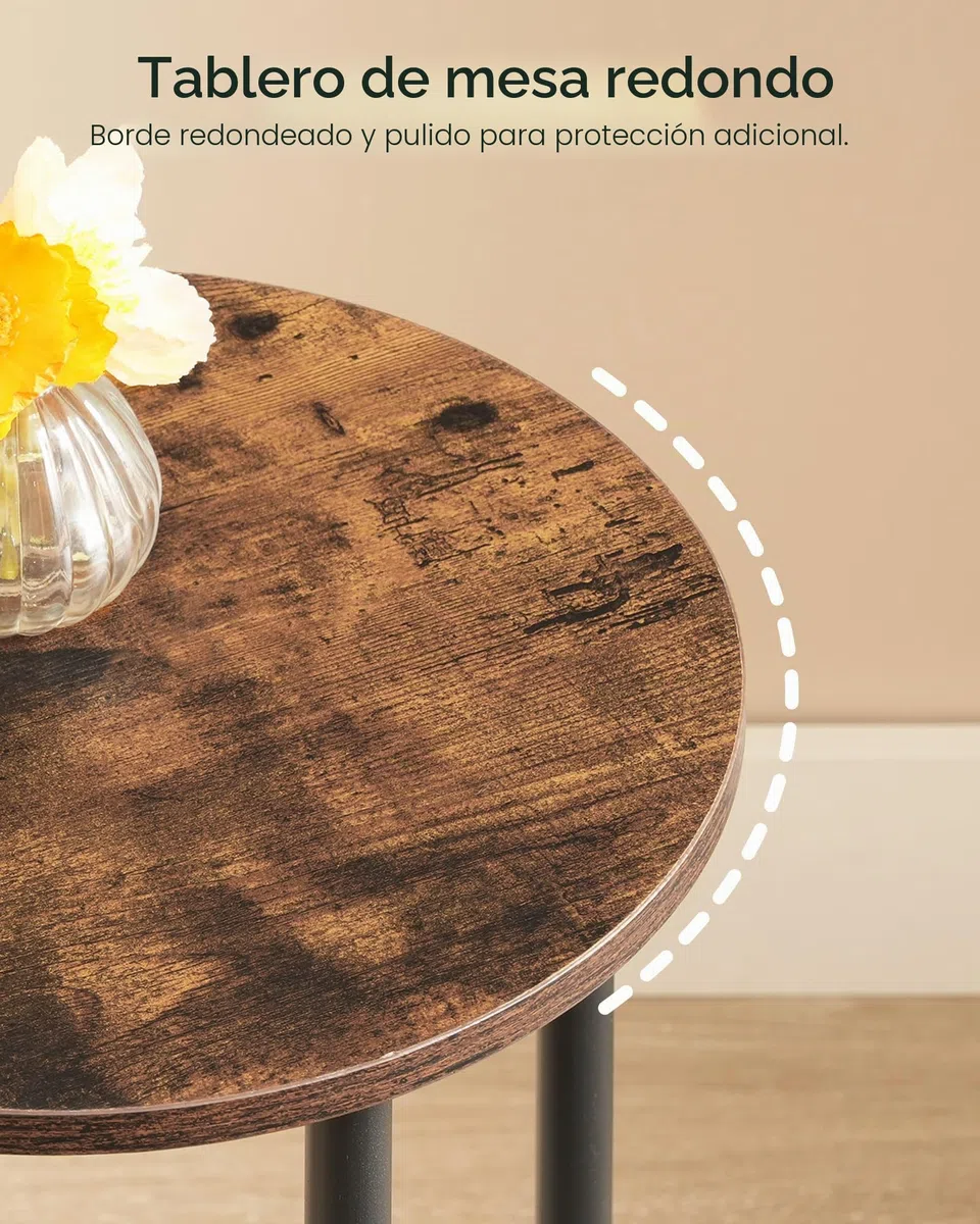 CHOEZON Mesa Auxiliar Redonda, Mesita de Sofá con Dos Estantes, Mesilla de Noche Pequeña, Mesita de Centro de Estilo Industrial para Salón, Dormitorio, Marrón Vintage y Negro DTBZ01BF