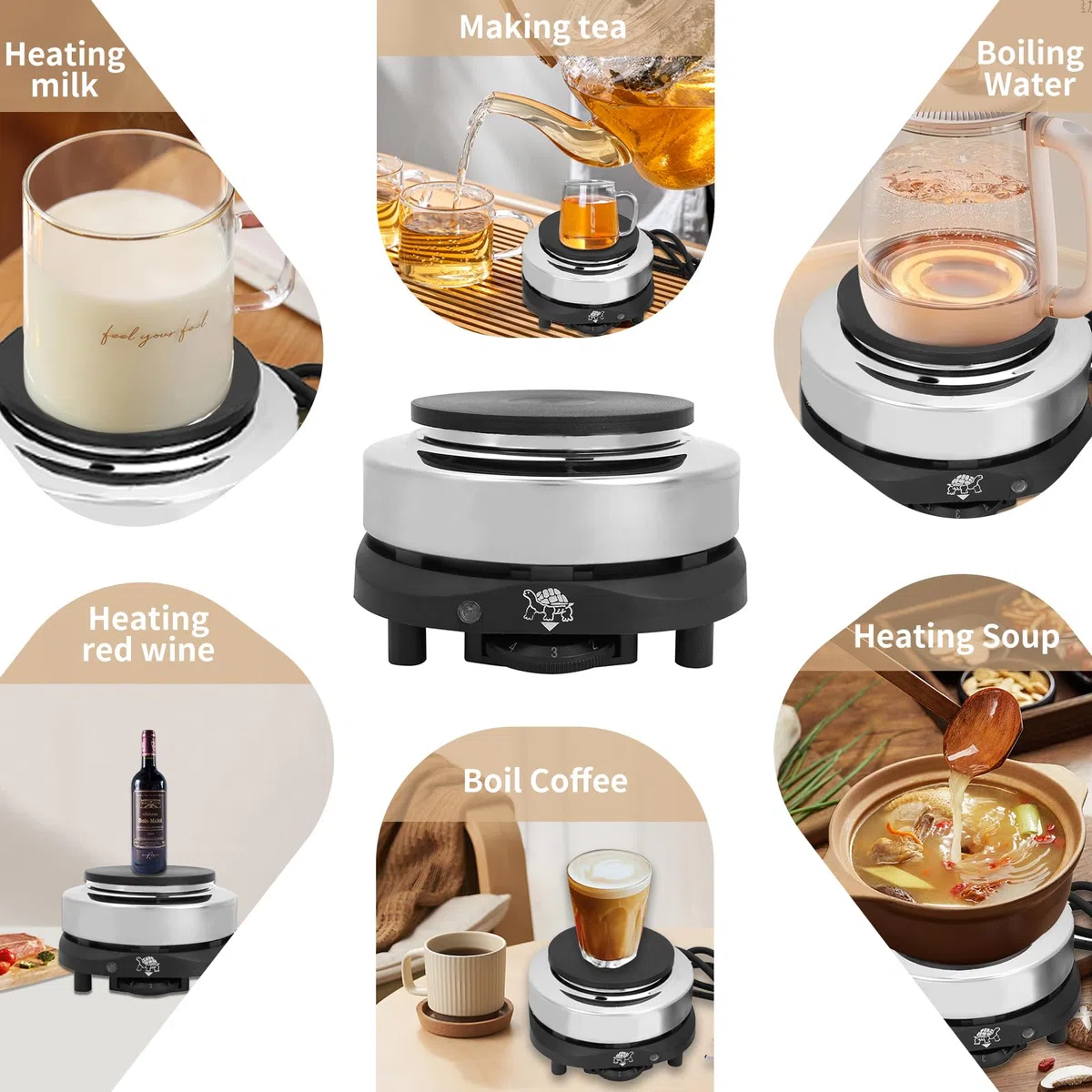 Estufa Eléctrica Portátil de Encimera - Temperatura Regulable, Calentador Casero, Placas Multifuncionales para Té, Café, Cocina - Placa de Calentamiento Individual