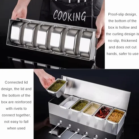 Juego de estantes comerciales para especias, de acero inoxidable, para condimentos de especias, estantes para condimentos de encimera para cocina, despensa, bufés, ingredientes de frutas