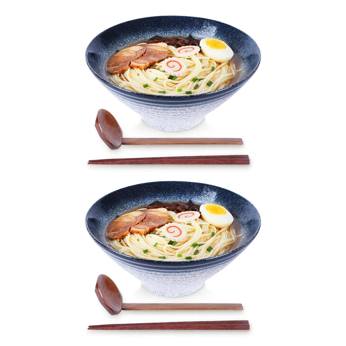 Ramen Fideos - Cuenco para sopa, 2 juegos (6 piezas) 6 onzas, con cuchara y palillos a juego para fideos asiáticos Udon Soba Pho, grande (azul-verde)