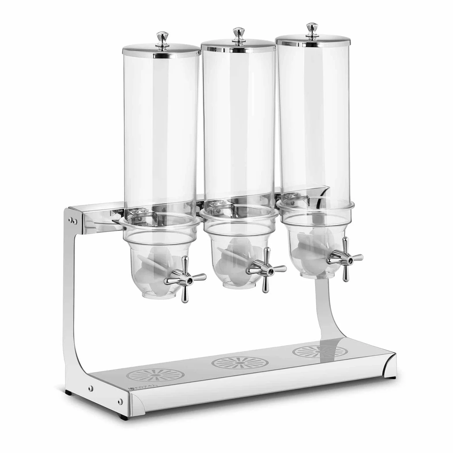 Royal Catering Dispensador De Cereales Para Buffet Desayuno RCCS-3.5LSS3 (Porcionado exacto, Altura del cuenco: 13 cm, 3 x 3,5 L, 3 contenedores)