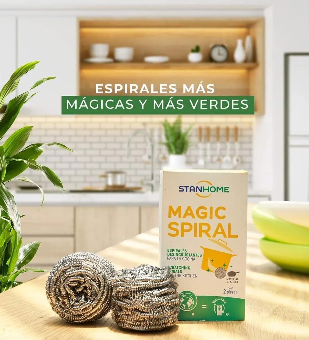 Estropajo de Acero Inoxidable Stanhome, Magic Espiral, Nana - para Cocina, Platos, Vasos y Fregadero (Pack de 15)