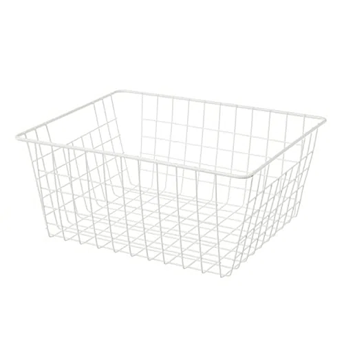 Cesta de Metal Blanca organizadora con Rejilla de 28x21,50x11,50 cm