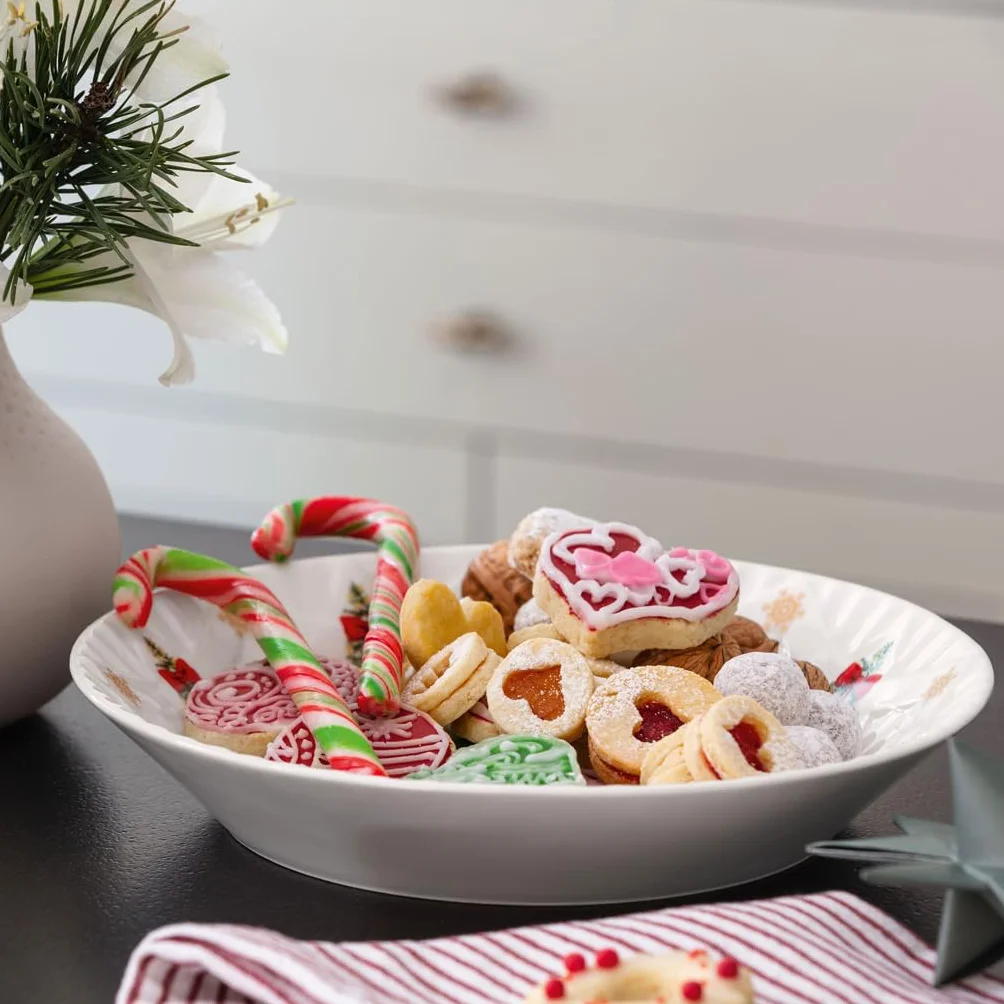 Villeroy & Boch – Toy's Fantasy fuente grande, cuenco navideño grande de porcelana, decoración de muñeco de nieve, cuenco para servir, cuenco de cerámica, plato hondo navideño