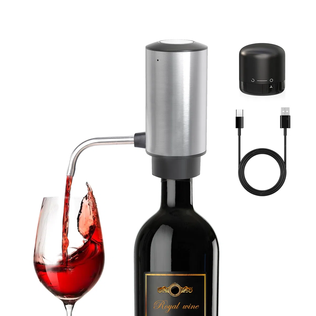 Aireador y vertedor de vino eléctrico, decantadores de vino automáticos inteligentes, dispensador de vino recargable con cable USB, los mejores regalos de vino