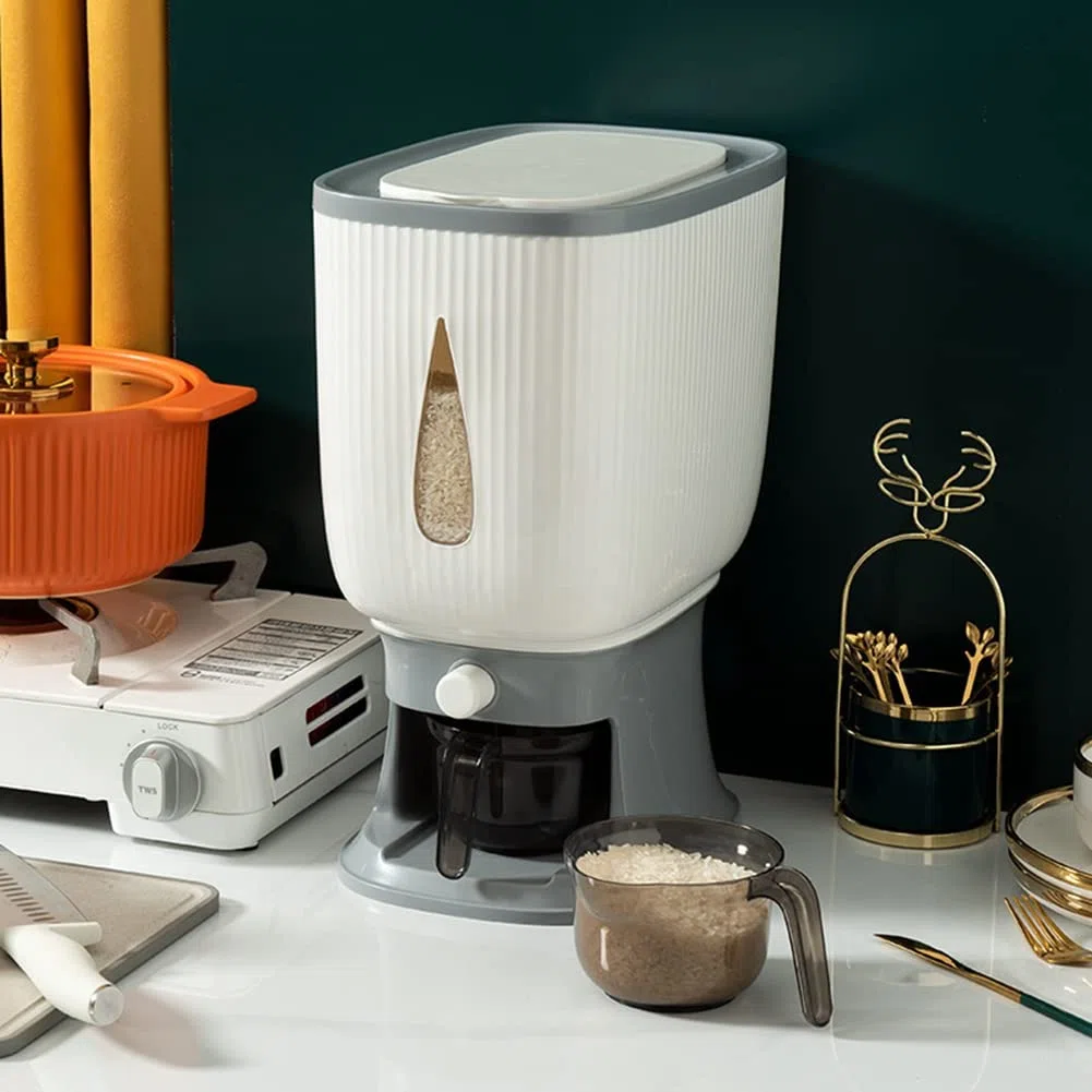 Dispensador de arroz automático de 10 kg con taza de enjuague, dispensador de arroz inteligente, almacenamiento de arroz, cubo de arroz doméstico, caja de arroz B