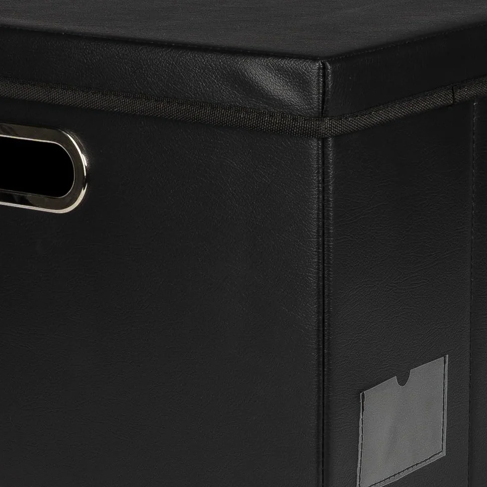 Ideen mit Herz Cajas de almacenamiento con tapa, cajas organizadoras, grandes, plegables, color negro, aspecto de piel, 42 x 30 x 29 cm, paquete de 2