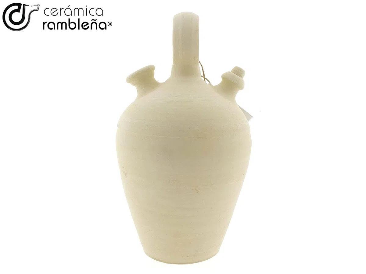 CERÁMICA RAMBLEÑA | Botijo de Barro Tradicional asa Redonda Base Fina de La Rambla (Córdoba) | 100% Hecho a Mano | 3.75 litros | Eco | Plato NO Incluido
