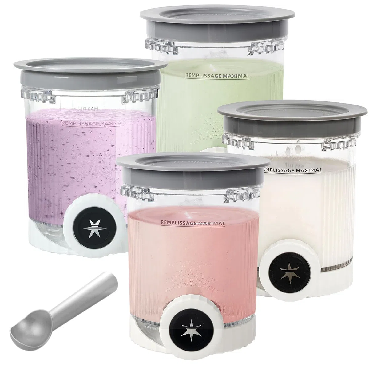 Recipientes para pintas y tapa Ninja Creami Swirl compatibles con NC700 701 NC701Q CN701CO Ninja Creami Swirl Pints, sin BPA y apto para lavavajillas (4 unidades con cuchara)