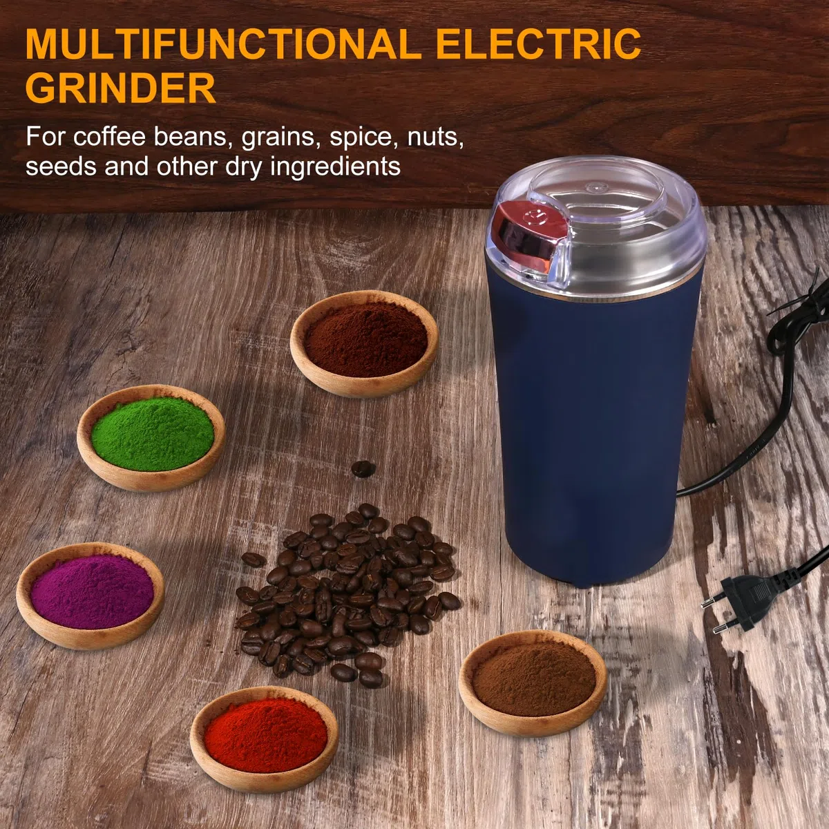 Weinsamkeit Molinillo de Café Eléctrico, Molinillo Electrico 200W Molinillo Especias con Cuchillas de Acero Inoxidable Molinillo Cafe Electrico Portátil Molino Café para Especias, Nueces, Cereales