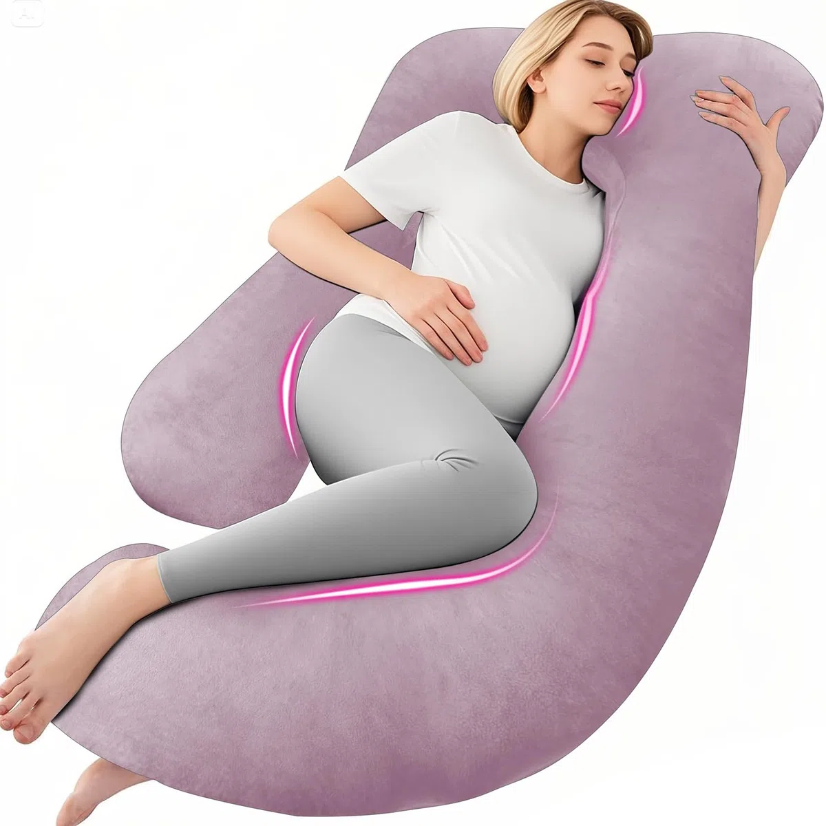 Chilling Home Almohada de embarazo, almohada de maternidad de 55 pulgadas para mujeres embarazadas, cómoda almohada de cuerpo completo en forma de J, almohadas de embarazo para dormir, con funda