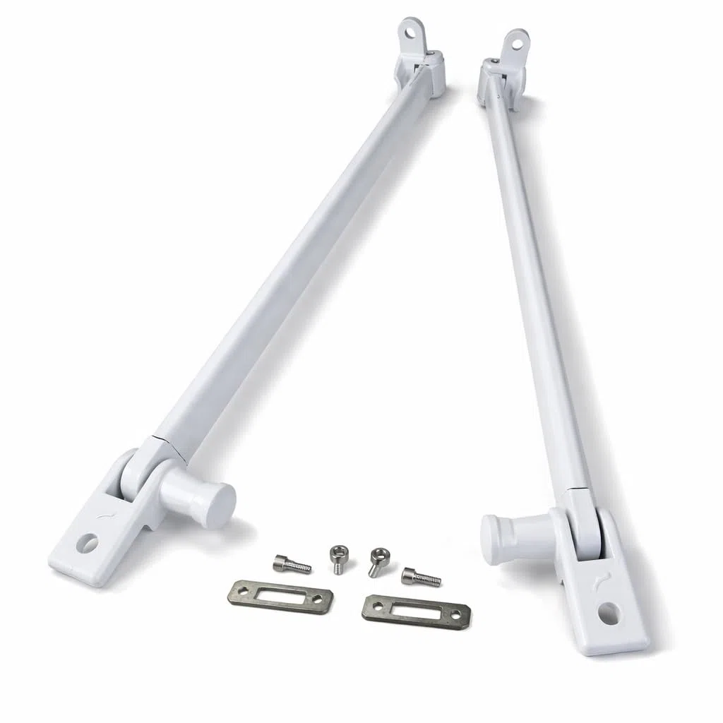 Kit de Brazos para Toldo de Balcón de 50 centimetros Blanco con Sujeción a Barandilla Muelle Retráctil Pletinas Tornillos Sistema Universal (Blanco, 50 cm)