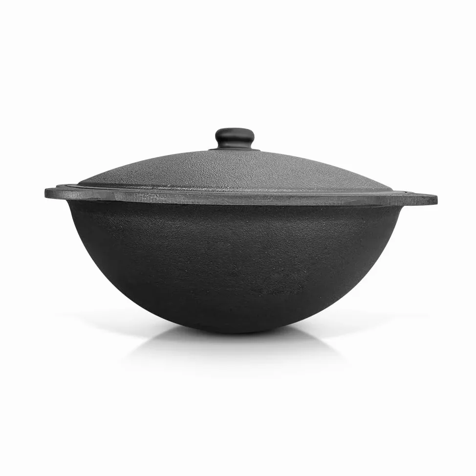 Hierro fundido Kazan 10 L Uzbeko con tapa de aluminio Uzbekistán espumadera cuchara para Plov, 48 cm olla WOK