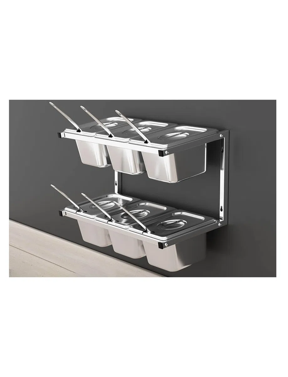 Estante de especias de acero inoxidable montado en la pared, organizador de condimentos de doble fila, almacenamiento de 6/8/10 compartimentos para especias, condimentos y coberturas