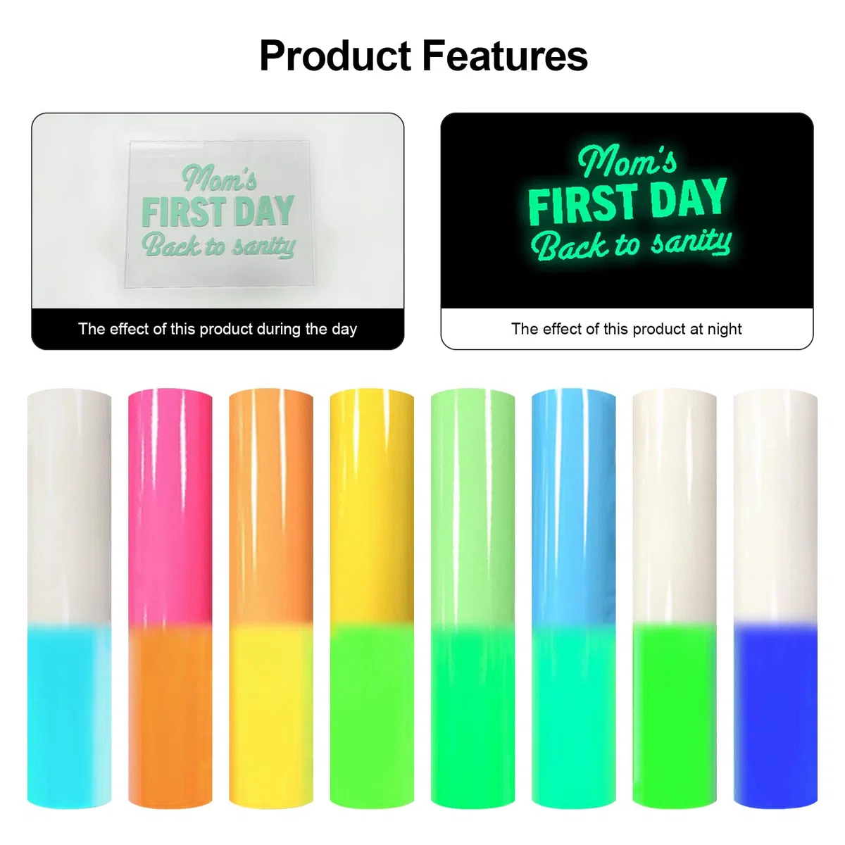 Juego de 8 láminas de planchado luminiscentes, láminas de plóter de alta calidad para textiles, lámina fluorescente, lámina de vinilo suave y elástica, para camisetas, gorras, bolsos y más
