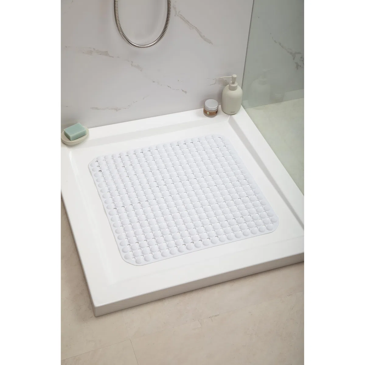 TATAY Alfombra Bañera Antideslizante | 50% Material Reciclado | Ventosas de Alta Sujeción y Sensación Placentera Durabilidad | Tacto Suave y Cómodo | 54 x 54 cm - Blanco