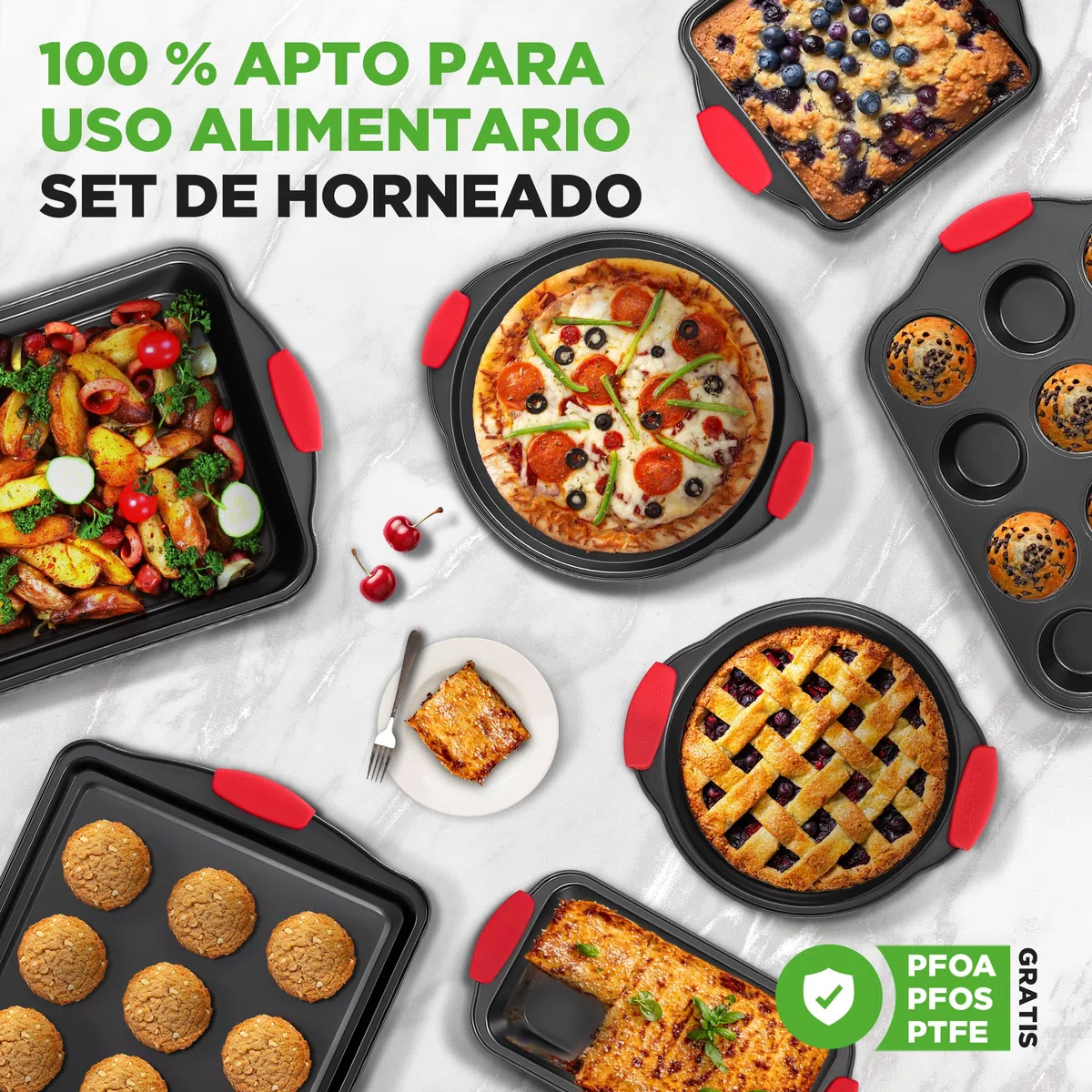 Nutrichef Bandejas Horno, Cocina, Set de 8, Antiadherentes, Mangos de Silicona