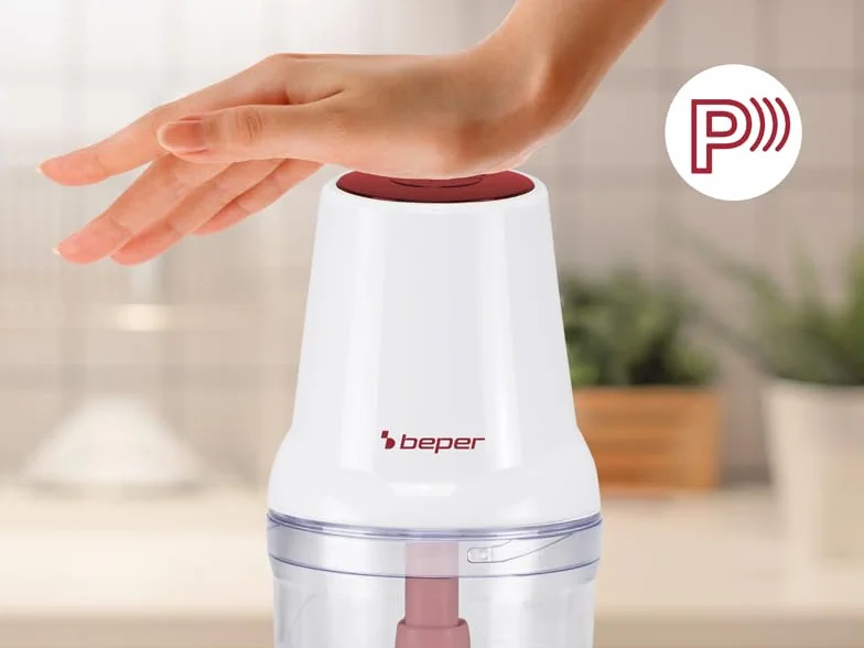 BEPER P102ROB010 Procesador de alimentos de doble cuchilla, 400 W,R de plástico de 500 ml, Cuchillas de acero inoxidable para un picado homogéneo, Sistema de seguridad y pies antideslizantes, Alimenta