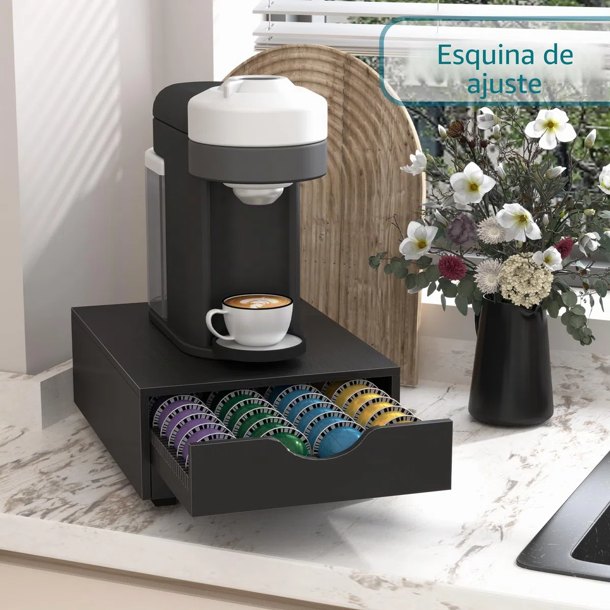 Suli Portacápsulas de café para cápsulas 52 cápsulas,negro | Dispensador Capsulas Compatible,Cajón para Almacenar Cápsulas,Soportes para Cápsulas de Café para 52 Cápsulas Vertuoline