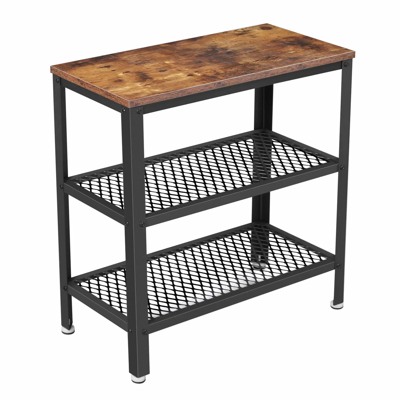 VASAGLE LET33BX - Mesa Auxiliar (2 estantes de Malla, para Pasillo, salón, Dormitorio, Oficina, Ahorro de Espacio, Montaje fácil, Estilo Industrial, marrón rústico