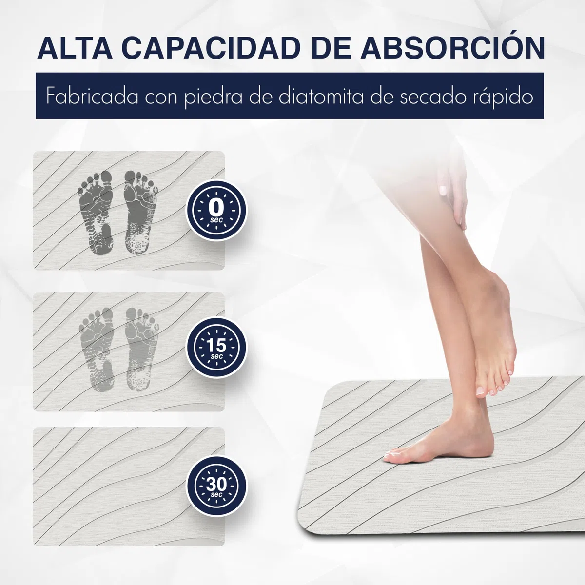 BAULA - Alfombra Diatomita Baño 60x40cm Reversible – Alfombra Baño Secado Rapido Super Absorbente, Antideslizante y Antibacteriana – Alfombrilla Diatomita Baño para Ducha, Bañera y Cocina (Beig)