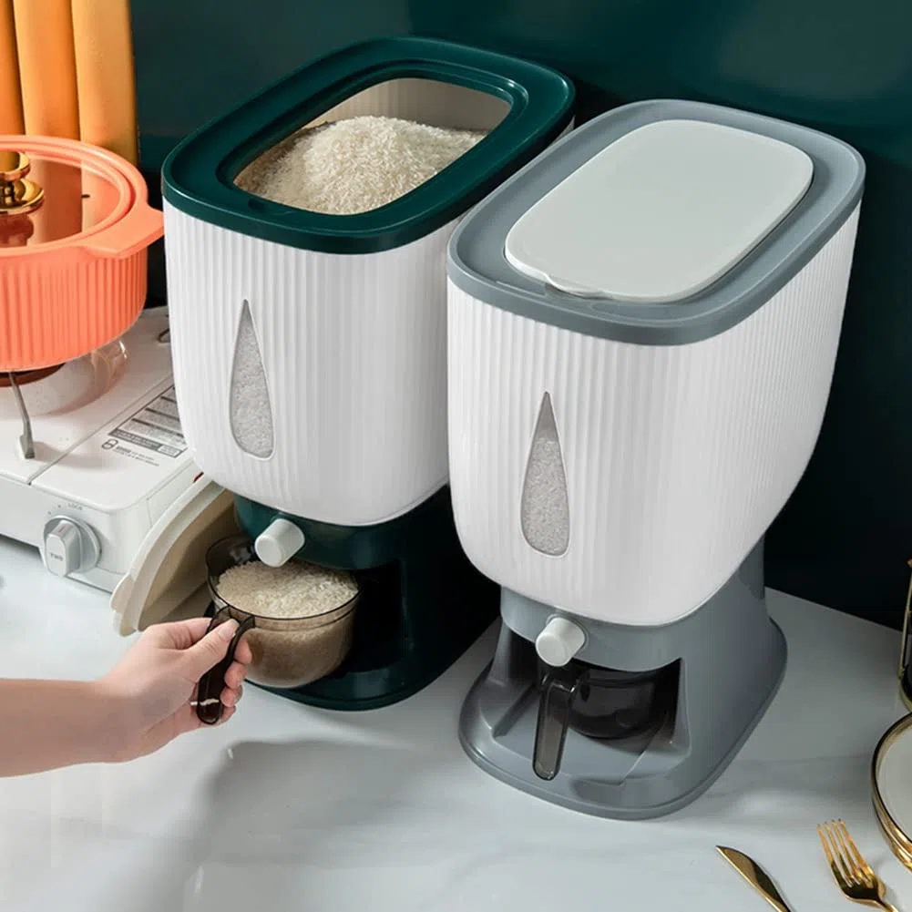 Dispensador de arroz automático de 10 kg con taza de enjuague, dispensador de arroz inteligente, almacenamiento de arroz, cubo de arroz doméstico, caja de arroz B
