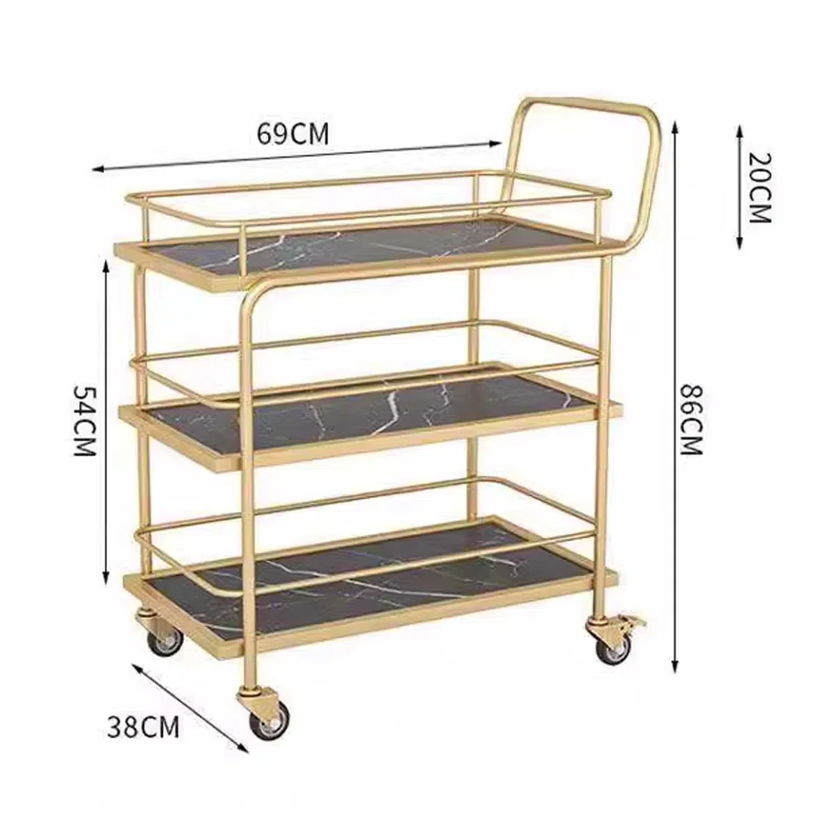 Carrito de cocina de 3 niveles, moderno carrito de bar móvil dorado con ruedas, carrito de servicio de vino y bebidas, elegante mesa de bebidas para el hogar, versátil almacenamiento de cocina.