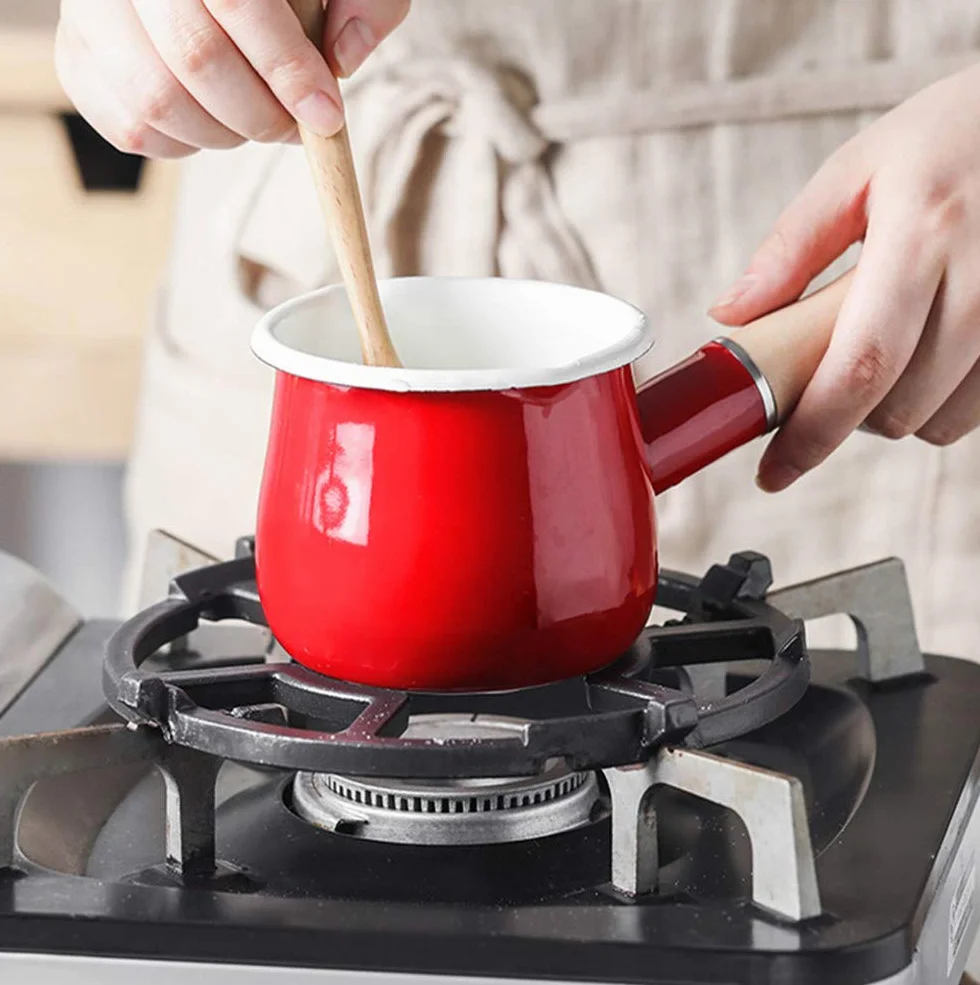 Cazo antiadherente pequeño para leche, té, café, hervir huevos, preparar la papilla del bebé, diseño esmaltado con mango de madera, fácil de limpiar, de Jmahm. rosso