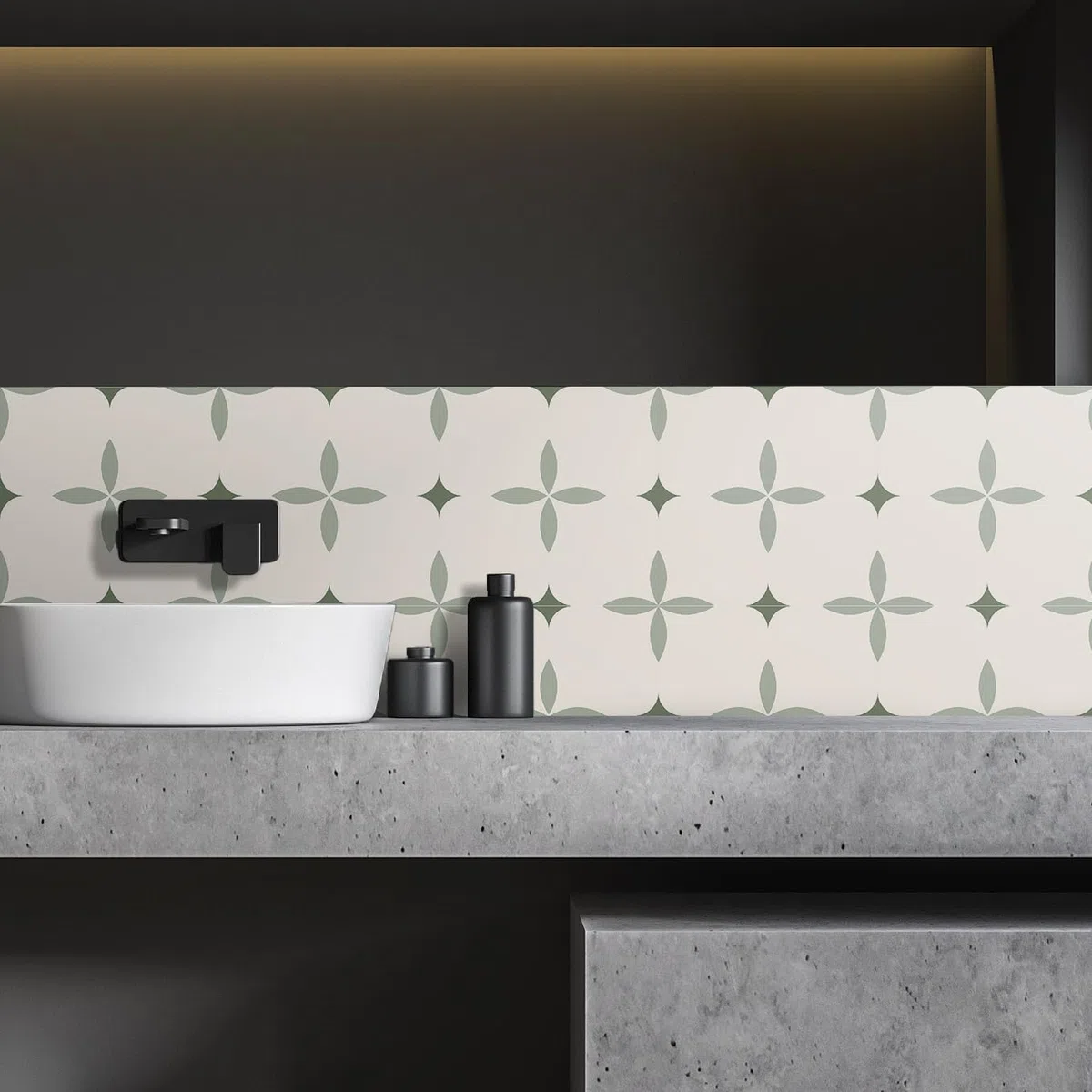Alwayspon - Pegatinas adhesivas para azulejos, 20 piezas de 20 cm/8 pulgadas, blanco y verde, autoadhesivas, para pegar en azulejos, ideales para baño y cocina, protector antisalpicaduras, vinilo