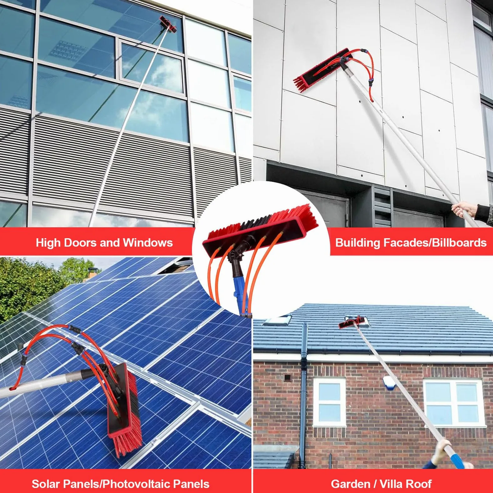 Kit de Limpieza de Ventanas con Agua a presión: pértiga Extensible de 3 m a 12 m con Cepillo de 35 cm para Ventanas Altas, techos, Coches y Suelos. Equipo de Limpieza con Cepillo y