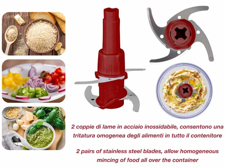 BEPER P102ROB010 Procesador de alimentos de doble cuchilla, 400 W,R de plástico de 500 ml, Cuchillas de acero inoxidable para un picado homogéneo, Sistema de seguridad y pies antideslizantes, Alimenta