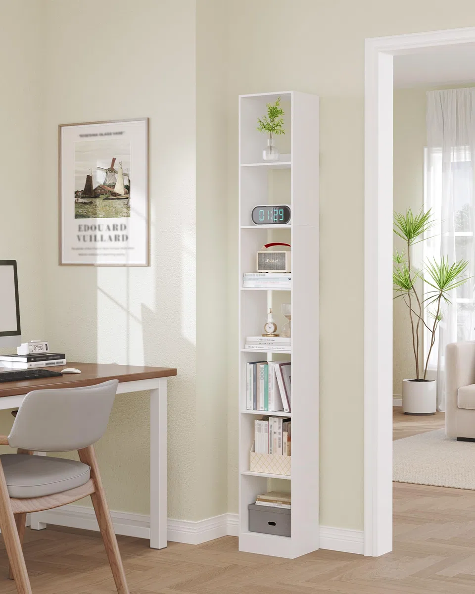 Hzuaneri Librería de 7 Niveles, Estantería Libros, para Salón, Estudio, Oficin, Dormitorio, Estilo Escandinavo, 24 x 30 x 214 cm, Blanco BC79703X