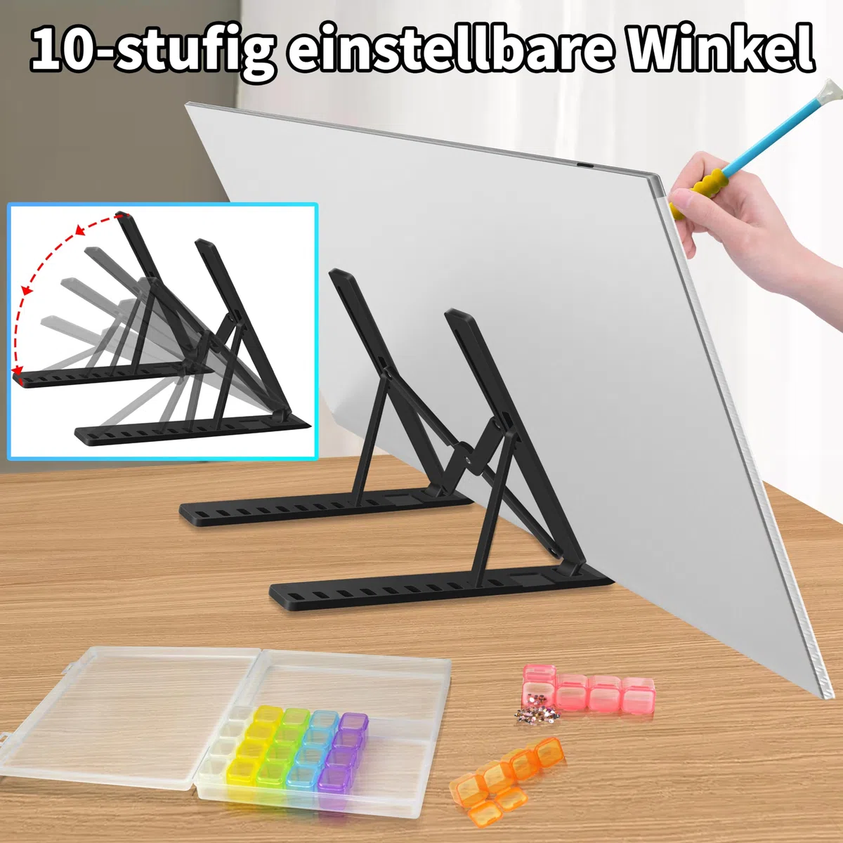 JUSONEY Mesa luminosa A4 para pintura de diamantes, accesorios de pintura de diamantes, almohadilla de luz regulable para dibujar, bocetos, animación, mesa luminosa para niños y adultos, juego de
