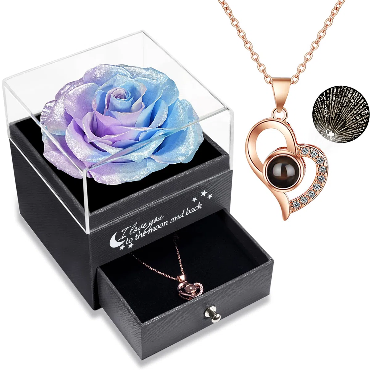 Yamonic Rosa Eterna Regalos Originales para Mujer,Rosa Eterna Natural Preservada con Collar Regalo Mujer,Flore Preservada Regalos Madres Regalo Navidad San Valentin Dia de la Madre Cumpleaños