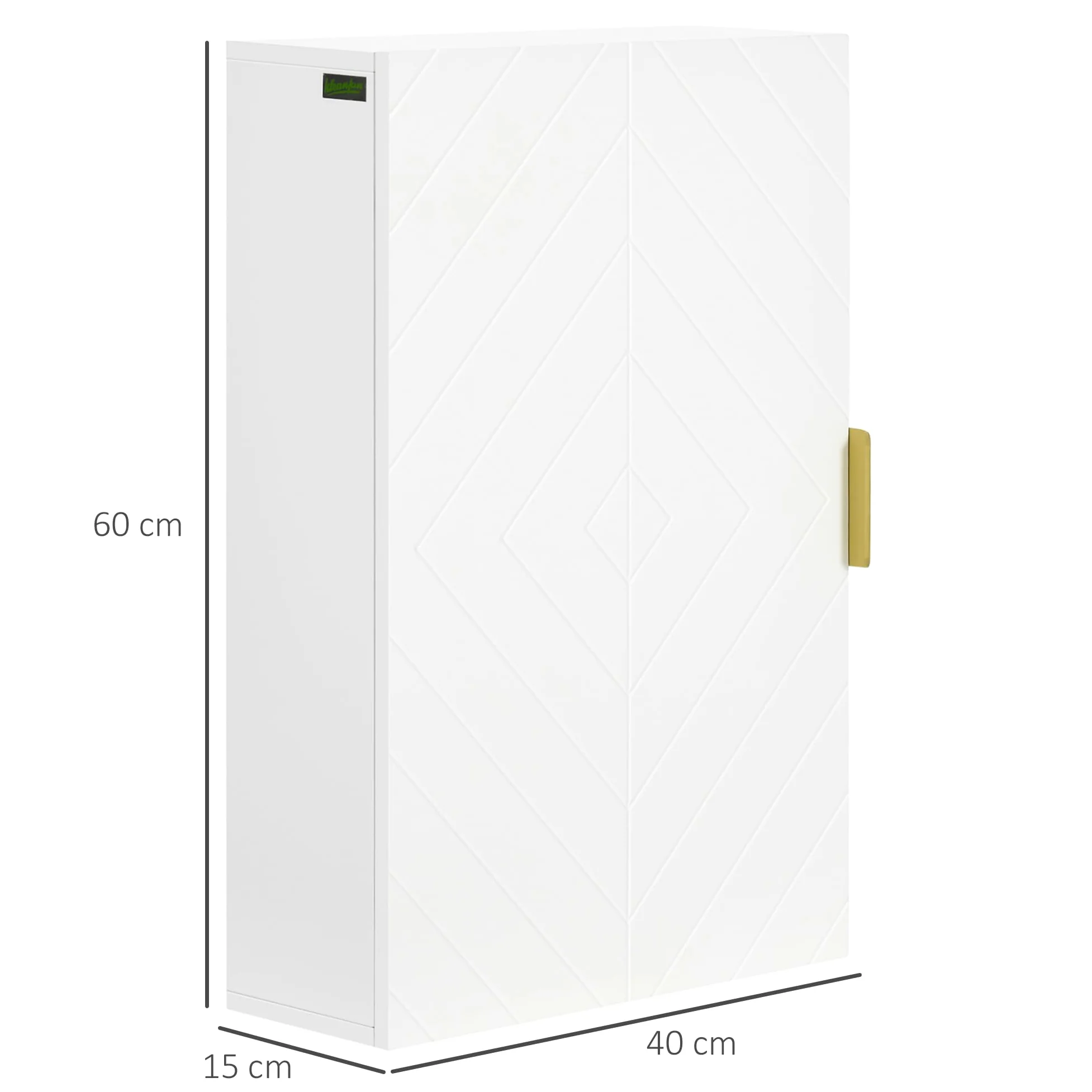 kleankin Armario para Baño de Pared Moderno Mueble para Baño Suspendido con 1 Asa de Acero y Estantes Ajustables para Cocina 40x15x60 cm Blanco