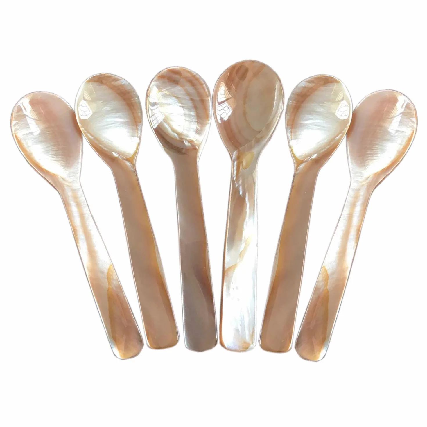 DUEBEL Cuchara de Concha, Set de 6 Cucharas Hechas a Mano para Servir Postre, Café, Helado, Huevo, Caviar (Rosa, 11.5cmx3cm)