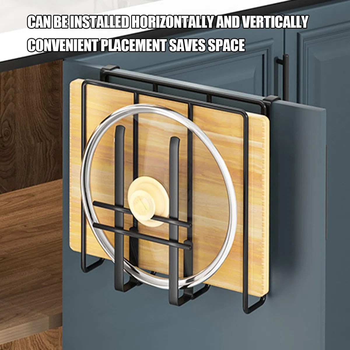 Organizador de tabla de cortar para armario, estante colgante para bandeja de servir, estante de cocina de acero inoxidable para organizar toallas, tablas de cortar, sartenes para hornear