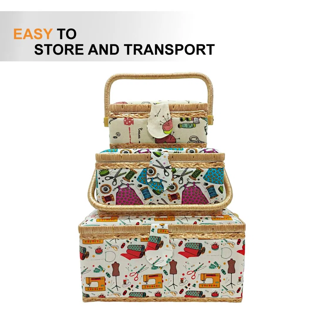 Costurero Mediano con Accesorios de Costura, Caja de Costura Forrada en Tela con Compartimentos, Caja de Costura Completa, Regalo para Madres, Amigas, Hermanas, (Vestido, Mediano)
